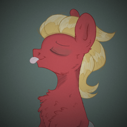 Size: 960x960 | Tagged: safe, artist:starkey, sprout cloverleaf, earth pony, pony, g5, my little pony: a new generation, bust, cheek fluff, chest fluff, ear fluff, eyes closed, male, profile, smiling, solo, stallion, tongue out