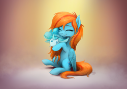 Size: 3300x2304 | Tagged: safe, artist:magfen, oc, oc only, oc:sea feather, pegasus, pony, eyes closed, female, fungus, happy, high res, hug, mare, smiling