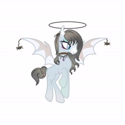 Size: 6890x6890 | Tagged: safe, artist:riofluttershy, oc, oc only, oc:fiodora, bat pony, pony, spider, bat pony oc, choker, flying, halo, jewelry, necklace, simple background, solo, white background