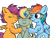 Size: 2652x2003 | Tagged: source needed, safe, artist:taeko, rainbow dash, scootaloo, oc, oc:special flight, pegasus, pony, g4, 2022, eyes closed, family, female, filly, foal, high res, lesbian, looking at someone, magical lesbian spawn, mare, mother and child, mother and daughter, next generation, offspring, one eye closed, outline, parent:rainbow dash, parent:scootaloo, parents:scootadash, pegasus oc, pseudoincest, shading practice, ship:scootadash, shipping, simple background, sitting, small wings, smiling, spread wings, transparent background, trio, trio female, wings