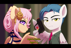 Size: 2860x1920 | Tagged: safe, artist:whitequartztheartist, oc, oc only, oc:rose wing, oc:white quartz, pegasus, pony, clothes, cosplay, costume, duo, female, loid forger, male, oc x oc, pegasus oc, shipping, spy x family, straight, watergun, wing hands, wings, yor forger