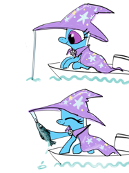 Size: 2048x2732 | Tagged: safe, alternate version, artist:ja0822ck, trixie, fish, pony, unicorn, g4, boat, female, fishing, high res, hook mane, mare, solo, water