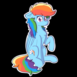 Size: 2160x2160 | Tagged: safe, artist:dark shadow, rainbow dash, pegasus, pony, g4, black background, chest fluff, female, floppy ears, high res, mare, outline, simple background, sitting, solo, white outline