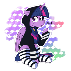 Size: 2048x2048 | Tagged: safe, artist:dark shadow, twilight sparkle, alicorn, pony, g4, bell, bell collar, clothes, collar, emo, emo twilight, high res, hoodie, simple background, socks, solo, striped socks, sweater, transparent background, twilight sparkle (alicorn)