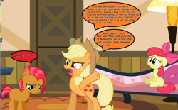 Size: 1281x793 | Tagged: safe, artist:estories, artist:swiftgaiathebrony, apple bloom, applejack, babs seed, earth pony, pony, g4, one bad apple, alternate ending, angry, punishment, sweet apple acres