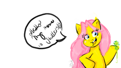 Size: 1152x648 | Tagged: safe, artist:sayityes, fluttershy, pegasus, pony, g4, female, simple background, solo, speech bubble, white background