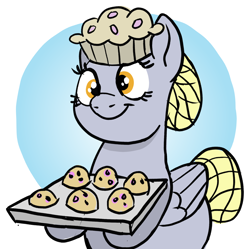 Size: 1694x1687 | Tagged: safe, artist:doodledonutart, derpy hooves, pegasus, pony, g4, female, food, muffin, solo, that pony sure does love muffins