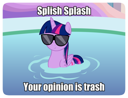 Size: 2528x1950 | Tagged: safe, artist:badumsquish, derpibooru exclusive, twilight sparkle, alicorn, pony, g4, behaving like a duck, female, floating, looking at you, mare, meme, opinion, ponified meme, reaction image, rhyme, show accurate, smiling, smirk, smug, smuglight sparkle, solo, sunglasses, swimming, swimming pool, twilight sparkle (alicorn), water