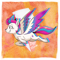 Size: 2000x1991 | Tagged: safe, artist:themagicbrew, zipp storm, pegasus, pony, g5, abstract background, female, flying, mare, solo