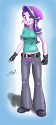 Size: 1575x3508 | Tagged: safe, artist:faisalxmad, starlight glimmer, human, equestria girls, g4, belt, belt buckle, clothes, female, fingerless gloves, gloves, looking at you, solo