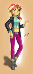 Size: 1601x3508 | Tagged: safe, artist:faisalxmad, sunset shimmer, human, equestria girls, g4, clothes, female, midriff, pants, solo