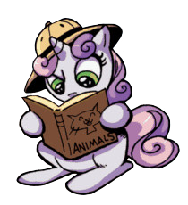 Size: 210x230 | Tagged: safe, editor:fuckomcfuck, idw, sweetie belle, pony, unicorn, g4, book, comic, cropped, dictionary belle, hat, reading, simple background, sitting, solo, transparent background