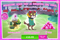 Size: 1961x1295 | Tagged: safe, gameloft, idw, lady bowser, diamond dog, g4, my little pony: magic princess, advertisement, bow, brown fur, bush, choker, collar, costs real money, dog collar, english, female, female diamond dog, flower, gem, hair bow, idw showified, introduction card, numbers, sale, solo, text, white fur, wishing flower, yellow eyes