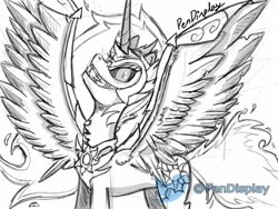 Size: 1080x810 | Tagged: safe, artist:pendisplay, daybreaker, princess celestia, alicorn, pony, g4, black and white, drawing, female, grayscale, mare, monochrome, simple background, solo