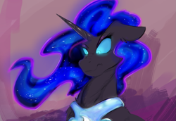 Size: 1289x886 | Tagged: safe, artist:testostepone, nightmare moon, g4, bust, portrait, scrunchy face, simple background