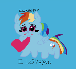 Size: 4745x4284 | Tagged: safe, artist:toyashixp, rainbow dash, pegasus, pony, g4, blue background, female, foal, heart, mare, simple background