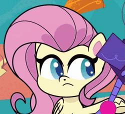 Size: 505x460 | Tagged: safe, screencap, fluttershy, pegasus, pony, g4.5, my little pony: pony life, the crystal capturing contraption, spoiler:pony life s02e02, animated, cropped, cute, eyeroll, female, gif, mare, shyabetes