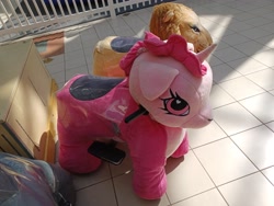 Size: 4000x3000 | Tagged: safe, pony, unicorn, bicycle, fence, irl, mall, not pinkie pie, photo, ride, riding a pony, toy