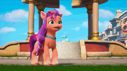 Size: 1280x716 | Tagged: safe, screencap, dahlia, hitch trailblazer, izzy moonbow, mayflower, pastel pop, pipp petals, posey bloom, sparky sparkeroni, sunny starscout, sweets (g5), toots, zipp storm, alicorn, earth pony, pegasus, pony, unicorn, ali-conned, g5, my little pony: make your mark, my little pony: make your mark chapter 2, spoiler:g5, spoiler:my little pony: make your mark chapter 2, spoiler:myms01e04, alicornified, animated, aura, bubblegum, crowd, donut, female, flyer, food, giggling, glowing, glowing horn, glowing wings, gum, horn, inspiration, magic, male, mane five (g5), mare, pamphlet, popping, race swap, sound, stallion, sunnycorn, surprised, unnamed character, unnamed pony, webm, wings