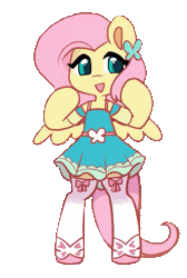 Size: 349x518 | Tagged: safe, artist:oofycolorful, edit, fluttershy, pegasus, semi-anthro, animated, bipedal, clothes, cute, dancing, dress, equestria girls outfit, female, gif, looking at you, mare, shyabetes, simple background, skirt, socks, solo, thigh highs, transparent background, wings, zettai ryouiki