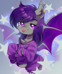 Size: 1280x1514 | Tagged: safe, artist:astralblues, oc, bat pony, pony, clothes, female, hoodie, mare, solo