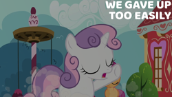 Size: 1920x1080 | Tagged: safe, edit, edited screencap, editor:quoterific, screencap, scootaloo, sweetie belle, pegasus, pony, unicorn, g4, ponyville confidential, season 2, duo, duo female, eyes closed, female, filly, foal, raised hoof