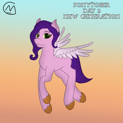 Size: 3200x3200 | Tagged: safe, artist:maître cervidé, pipp petals, fly, pegasus, pony, g5, female, flying, gradient background, high res, ponytober, simple background, solo