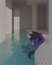 Size: 3000x3750 | Tagged: safe, artist:sleepymist, oc, oc:mist avalon, pony, unicorn, emo, high res, horn, liminal space, poolrooms, relaxing, solo, swimming pool, the backrooms, unicorn oc, water