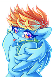 Size: 935x1323 | Tagged: safe, artist:chaosangeldesu, rainbow dash, pegasus, pony, g4, :p, chest fluff, cute, dashabetes, eyebrows, eyebrows visible through hair, female, heart, heart eyes, looking at you, mare, raspberry, solo, spread wings, squishy cheeks, tongue out, wingding eyes, wings