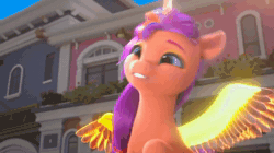 Size: 1280x716 | Tagged: safe, screencap, sunny starscout, alicorn, pony, ali-conned, g5, my little pony: make your mark, my little pony: make your mark chapter 2, spoiler:g5, spoiler:my little pony: make your mark chapter 2, spoiler:mymc02e04, animated, artificial horn, artificial wings, augmented, cheerful, cute, excited, excitement, female, giggling, glad, glowing, glowing horn, glowing wings, happy, horn, magic, magic horn, magic wings, mane stripe sunny, mare, race swap, smiling, solo, sound, sunnybetes, sunnycorn, webm, whinny, wings