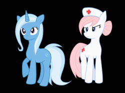 Size: 1024x765 | Tagged: safe, artist:ispincharles, nurse redheart, trixie, earth pony, pony, unicorn, g4, black background, duo, duo female, female, mare, simple background