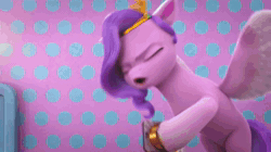Size: 1280x716 | Tagged: safe, screencap, pipp petals, sparky sparkeroni, dragon, pegasus, pony, ali-conned, g5, my little pony: make your mark, my little pony: make your mark chapter 2, spoiler:g5, spoiler:my little pony: make your mark chapter 2, spoiler:mymc02e04, animated, apple, auntie pipp, baby, baby dragon, cellphone, female, flying, food, fruit, headband, hitting, jewelry, laughing, loop, male, mare, pain, petalbuse, phone, pipp and sparky, recording, regalia, smartphone, sound, throwing, webm