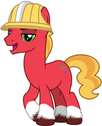 Size: 4080x5040 | Tagged: safe, artist:emeraldblast63, sprout cloverleaf, earth pony, pony, g4, g5, clothes, coat markings, g5 to g4, generation leap, hard hat, hat, male, open mouth, open smile, simple background, smiling, socks (coat markings), solo, stallion, stupid sexy sprout cloverleaf, transparent background, unshorn fetlocks, vector