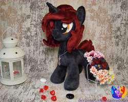 Size: 2882x2304 | Tagged: safe, artist:1stastrastudio, oc, oc:penny, pony, unicorn, female, flower, high res, irl, mare, photo, plushie, solo