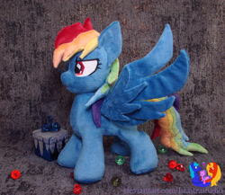 Size: 2576x2239 | Tagged: safe, artist:1stastrastudio, rainbow dash, pegasus, pony, g4, secrets and pies, evil pie hater dash, female, high res, irl, mare, photo, plushie, solo, spread wings, wings