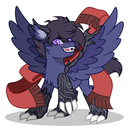 Size: 894x894 | Tagged: safe, artist:amgiwolf, oc, oc only, oc:fenris ebonyglow, original species, pegasus, pony, timber pony, timber wolf, clothes, looking at you, male, scarf, simple background, stallion, transparent background