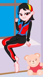 Size: 736x1320 | Tagged: safe, artist:robertsonskywa1, human, equestria girls, g4, barefoot, breasts, clothes, feet, leggings, plushie, seductive pose, sexy, solo, teddy bear, tight clothing, transformers, windblade