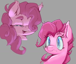Size: 1491x1251 | Tagged: safe, artist:doorpapu, pinkie pie, earth pony, pony, g4, bust, expressions, facial expressions, gray background, mischievous, simple background, solo, startled, surprised