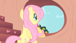 Size: 1920x1080 | Tagged: safe, screencap, fluttershy, pegasus, pony, g4, season 1, sonic rainboom (episode), 1080p, female, golden oaks library, looking out the window, mare, solo