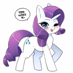 Size: 2500x2500 | Tagged: safe, artist:jupiter, rarity, pony, unicorn, blushing, female, korean, looking at you, one eye closed, open mouth, open smile, simple background, smiling, smiling at you, solo, speech bubble, translation request, white background, wink, winking at you