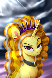 Size: 1800x2700 | Tagged: safe, artist:darksly, adagio dazzle, pony, unicorn, g4, alternate hairstyle, bags under eyes, choker, ear piercing, earring, equestria girls ponified, female, jewelry, mare, older, piercing, ponified, solo, wrinkles