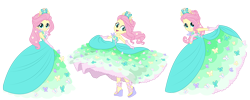 Size: 900x360 | Tagged: safe, artist:sapphiregamgee, fluttershy, human, equestria girls, g4, alternate hairstyle, bare shoulders, blushing, clothes, commission, cute, dress, evening gloves, fashion, feet, female, gloves, gown, high heels, jewelry, long gloves, shoes, shyabetes, simple background, sleeveless, solo, strapless, tiara, transparent background, wedge heel