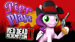 Size: 1920x1080 | Tagged: safe, artist:pika-robo, pipp petals, pegasus, pony, series:pipp plays, g4, g5, 3d, cowboy hat, cowgirl, delet this, fake thumbnail, female, folded wings, g5 to g4, gamer pipp, generation leap, gun, handgun, hat, hoof hold, let's play, mare, red dead redemption 2, revolver, smiling, source filmmaker, thousand yard stare, video game, weapon, wings, youtube thumbnail