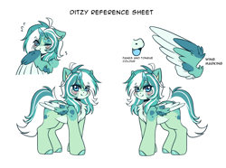 Size: 3354x2500 | Tagged: safe, artist:bizarre_pony, oc, oc only, oc:ditzy, pegasus, pony, blue tongue, blushing, colored hooves, colored wings, eye clipping through hair, eyebrows, eyebrows visible through hair, fangs, female, high res, horns, looking at you, mare, pegasus oc, reference sheet, smiling, smiling at you, solo, wings