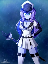 Size: 1400x1860 | Tagged: safe, artist:the-butch-x, princess luna, vice principal luna, human, equestria girls, g4, 2020, akame ga kill!, breasts, busty princess luna, cleavage, clothes, commission, cosplay, costume, esdeath, female, old art, solo, weapon