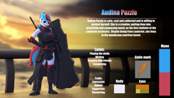 Size: 3840x2160 | Tagged: safe, oc, oc:audina puzzle, unicorn, anthro, 3d, anthro oc, high res, reference sheet, source filmmaker, standing