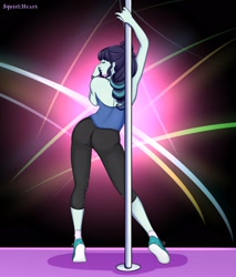 Size: 1741x2048 | Tagged: safe, artist:squishheart, coloratura, human, equestria girls, g4, ass, butt, clothes, coloraturump, commission, commissioner:branagain, female, looking at you, looking back, looking back at you, looking over shoulder, nudity, pole dancing, rara, shoes, solo, stage, stripper pole