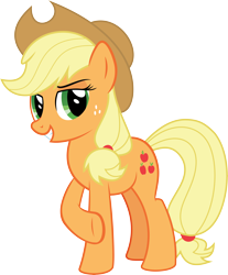 Size: 9312x11252 | Tagged: safe, artist:wissle, applejack, earth pony, pony, g4, absurd resolution, applejack day, applejack's hat, cowboy hat, crossed legs, female, grin, hat, looking at you, mare, raised hoof, raised leg, simple background, smiling, smiling at you, smug, solo, transparent background, vector