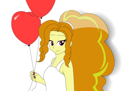 Size: 1044x760 | Tagged: safe, artist:hakdurbin, adagio dazzle, human, equestria girls, g4, balloon, bridal gown, clothes, disguise, disguised siren, dress, female, heart, heart balloon, simple background, smiling, wedding dress, wedding veil, white background