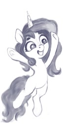 Size: 547x900 | Tagged: safe, artist:ponsce, izzy moonbow, pony, unicorn, g5, grayscale, monochrome, simple background, solo, white background